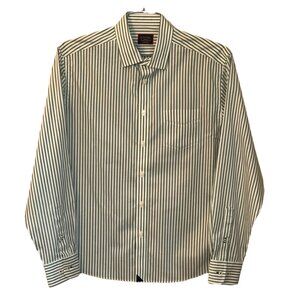 UNTUCKit Sachsen Wrinkle Free Green‎ White Stripe Long Sleeve Dress Shirt Medium
